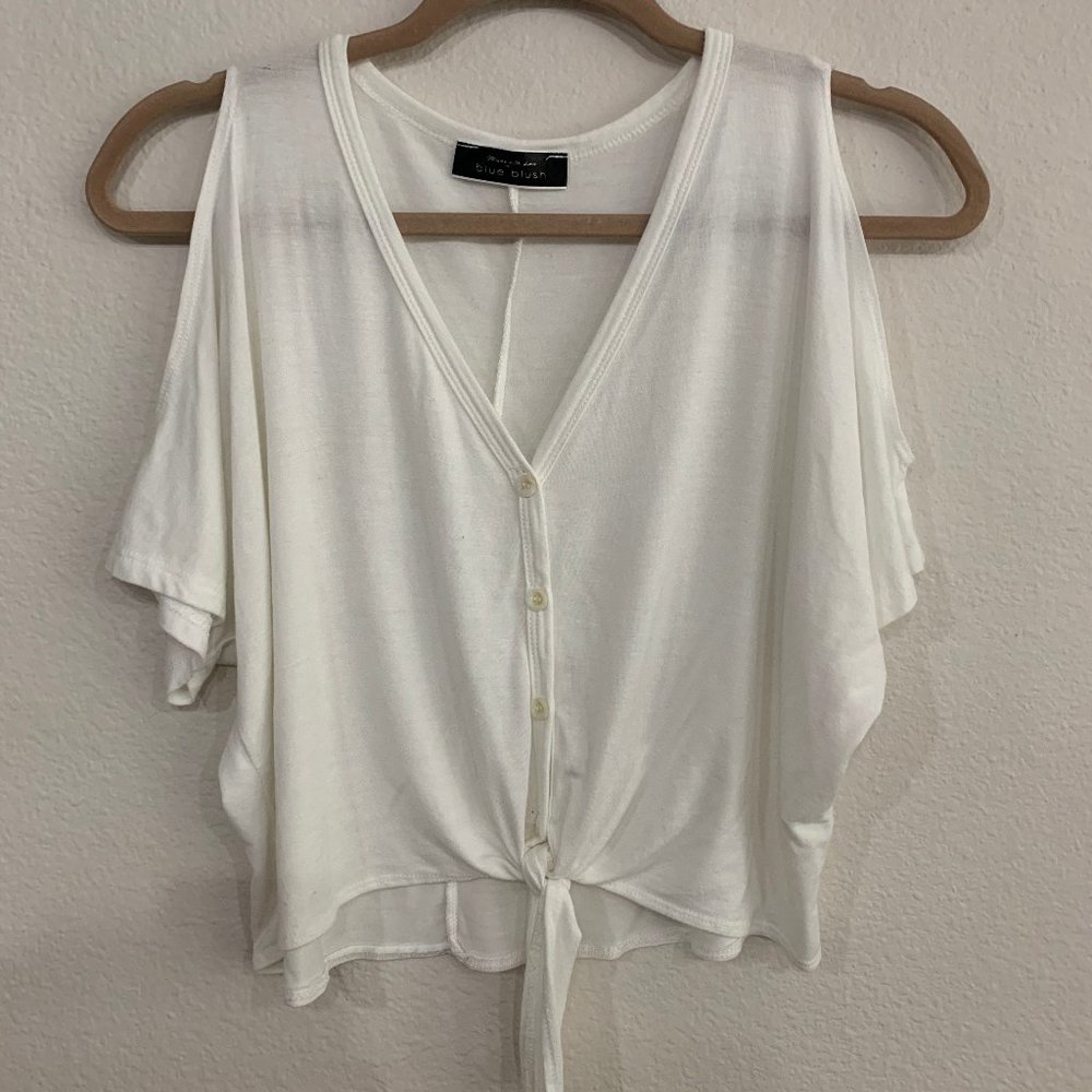 Pitaya Blue Blush White Crop Tie Top Large